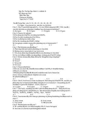 Đề khảo sát lần 1 môn hóa học thời gian 90 phút